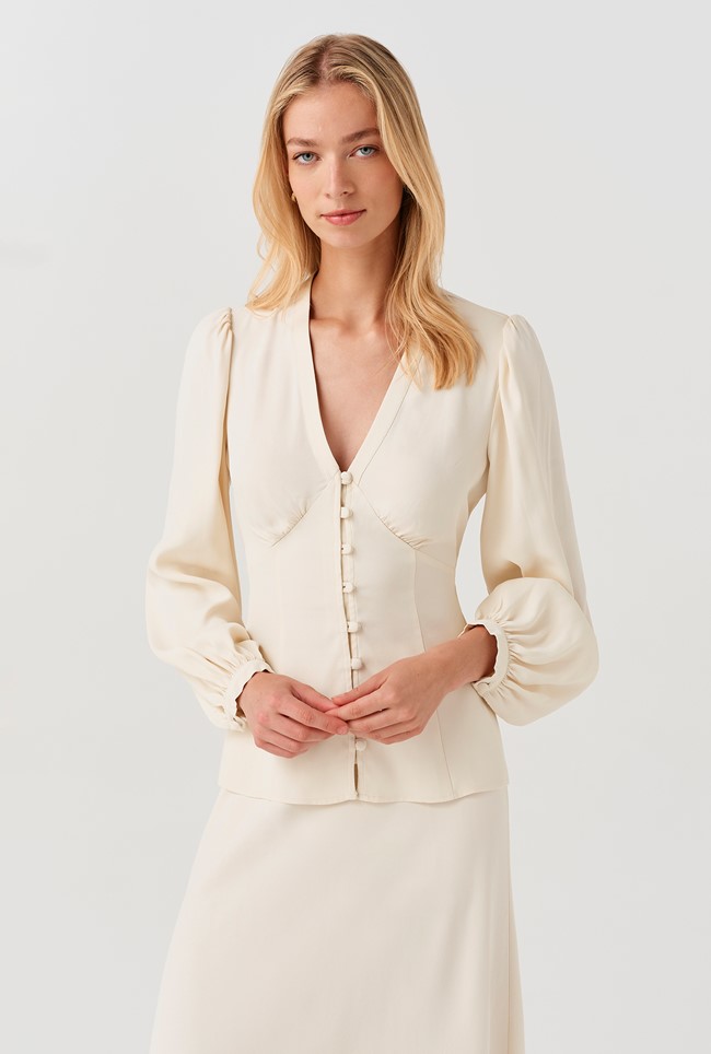 Edina V-Neck Button Through Blouse