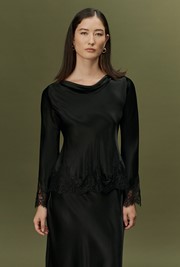 Erianne Long Sleeve Lace Trim Satin Top