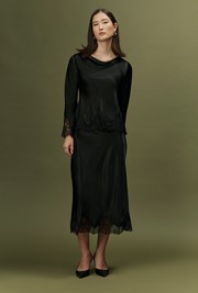 Erianne Long Sleeve Lace Trim Satin Top