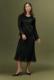 Erianne Long Sleeve Lace Trim Satin Top
