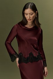Erianne Long Sleeve Lace Trim Satin Top