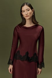 Erianne Long Sleeve Lace Trim Satin Top