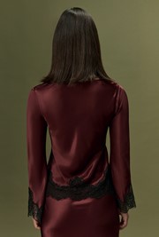 Erianne Long Sleeve Lace Trim Satin Top