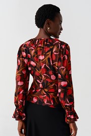 Esme Tulips Printed Crepe Long Sleeve Top