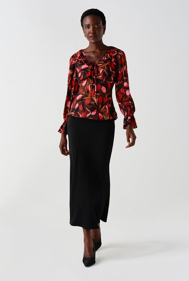 Esme Tulips Printed Crepe Long Sleeve Top