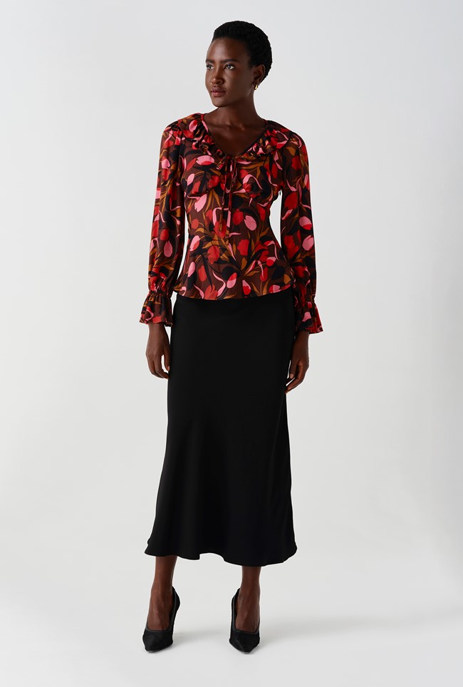 Esme Tulips Printed Crepe Long Sleeve Top