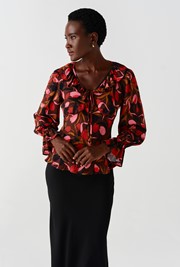 Esme Tulips Printed Crepe Long Sleeve Top