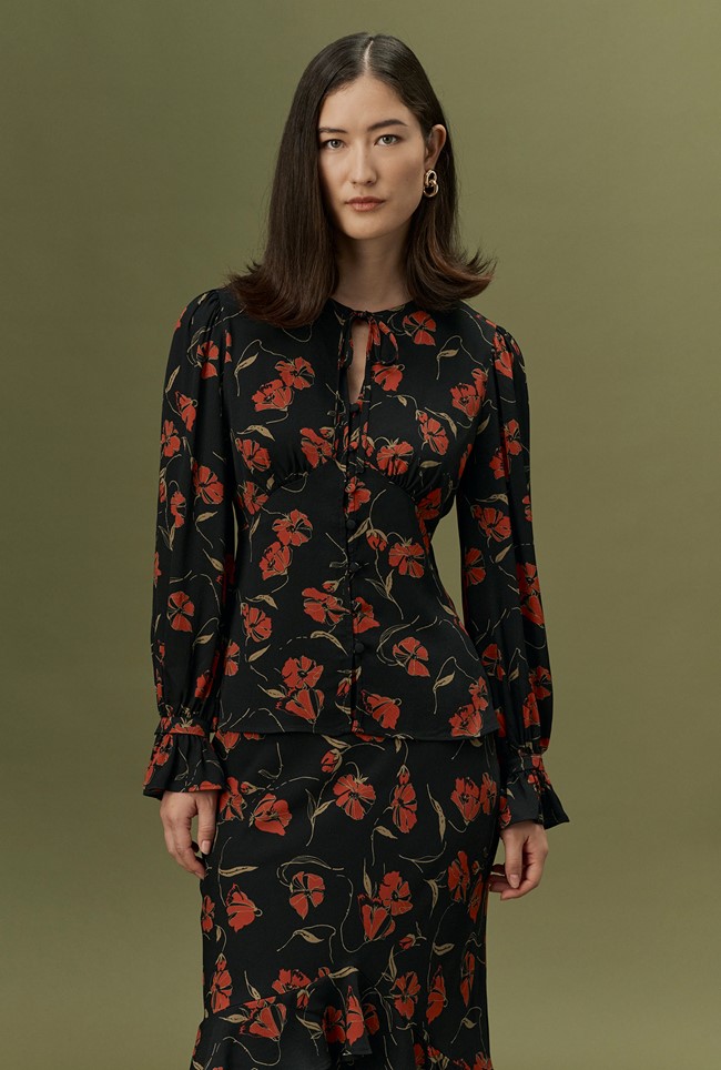 Clara Floral Button Through Crepe Blouse