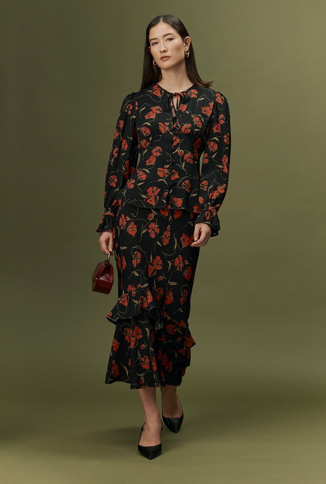 Clara Floral Button Through Crepe Blouse