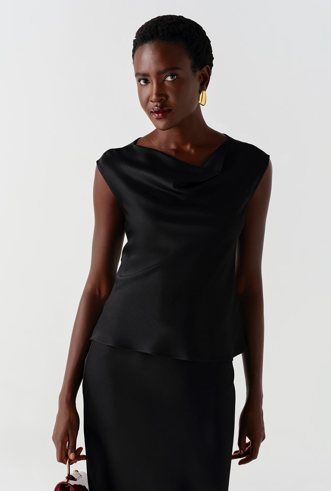 Alia Satin Cowl Neck Top