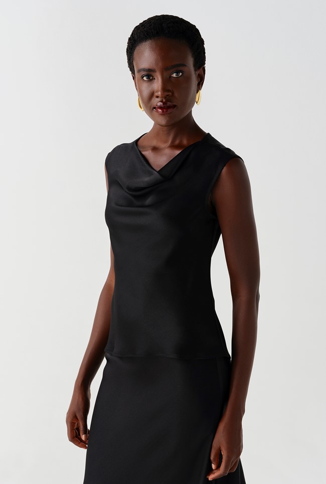 Alia Satin Cowl Neck Top