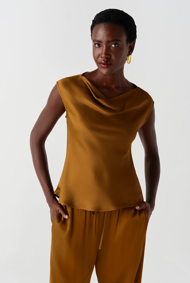 Alia Satin Cowl Neck Top