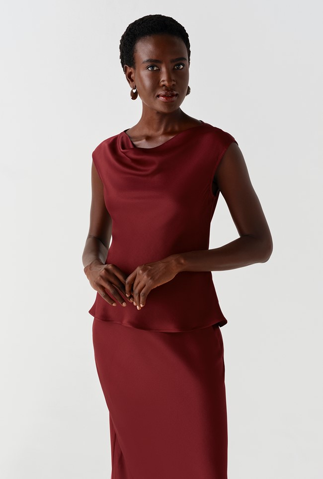 Alia Satin Cowl Neck Top