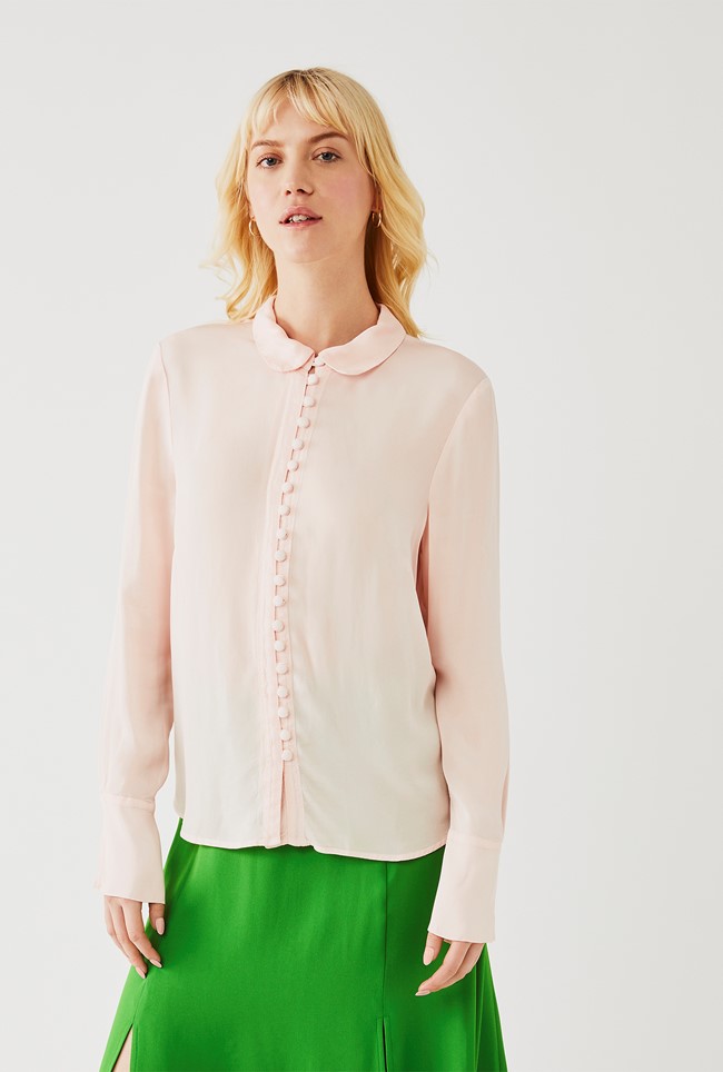 Satin Blouse with Long Sleeves in Pink | Ghost London