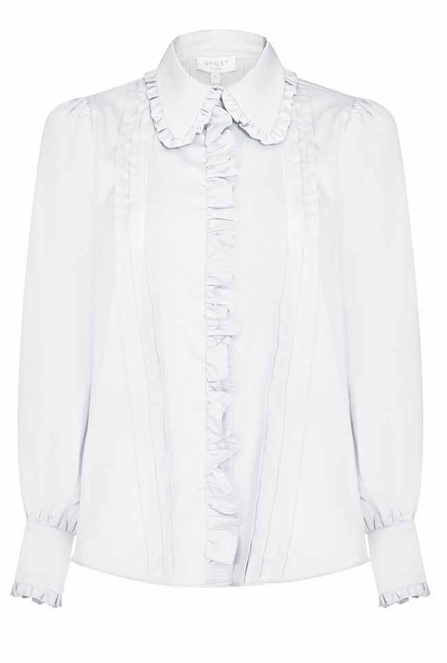 Cotton Blouse with Long Sleeves in White | Ghost London