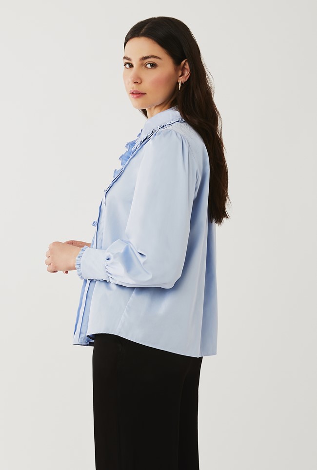 Cotton Blouse with Long Sleeves in Blue | Ghost London
